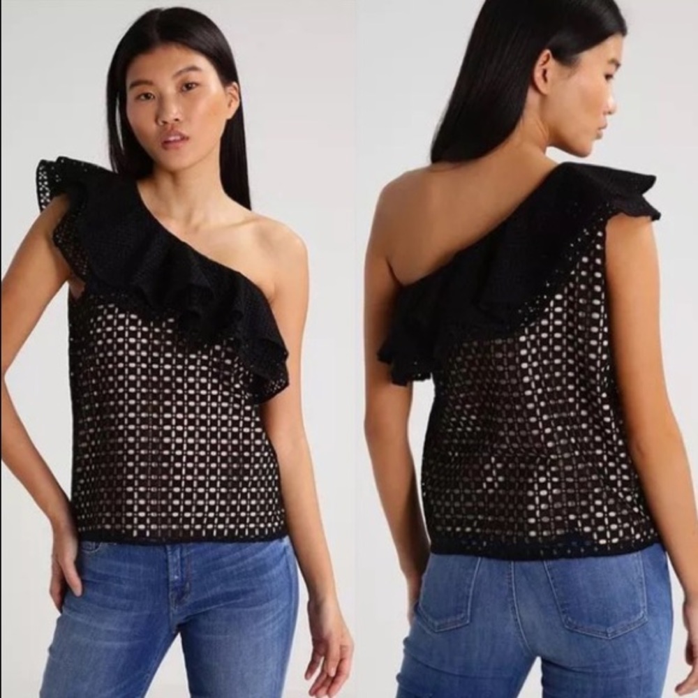 J.CREW One-shoulder Ruffle Eyelet Top Sz 2